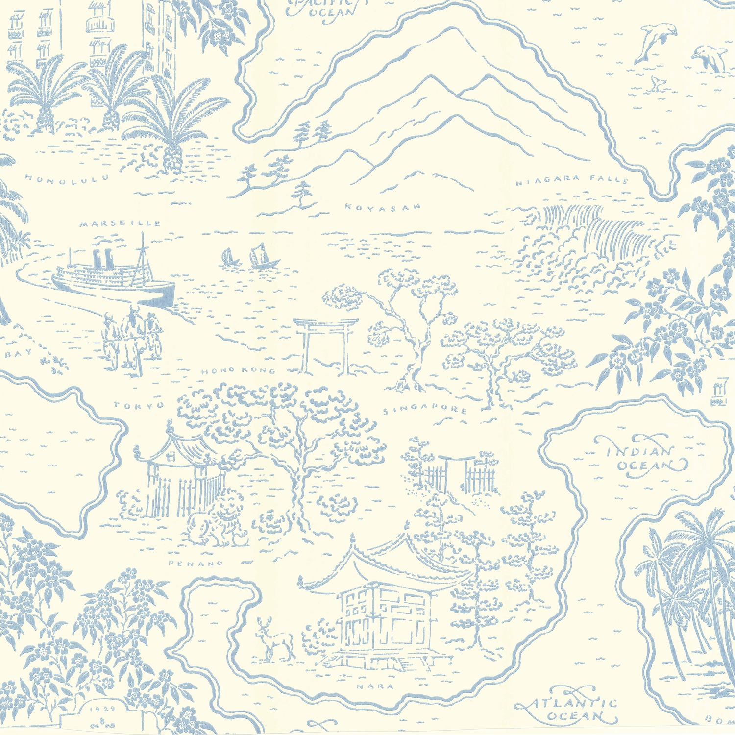 Wallpaper Voyage 1929 - Vintage Blue