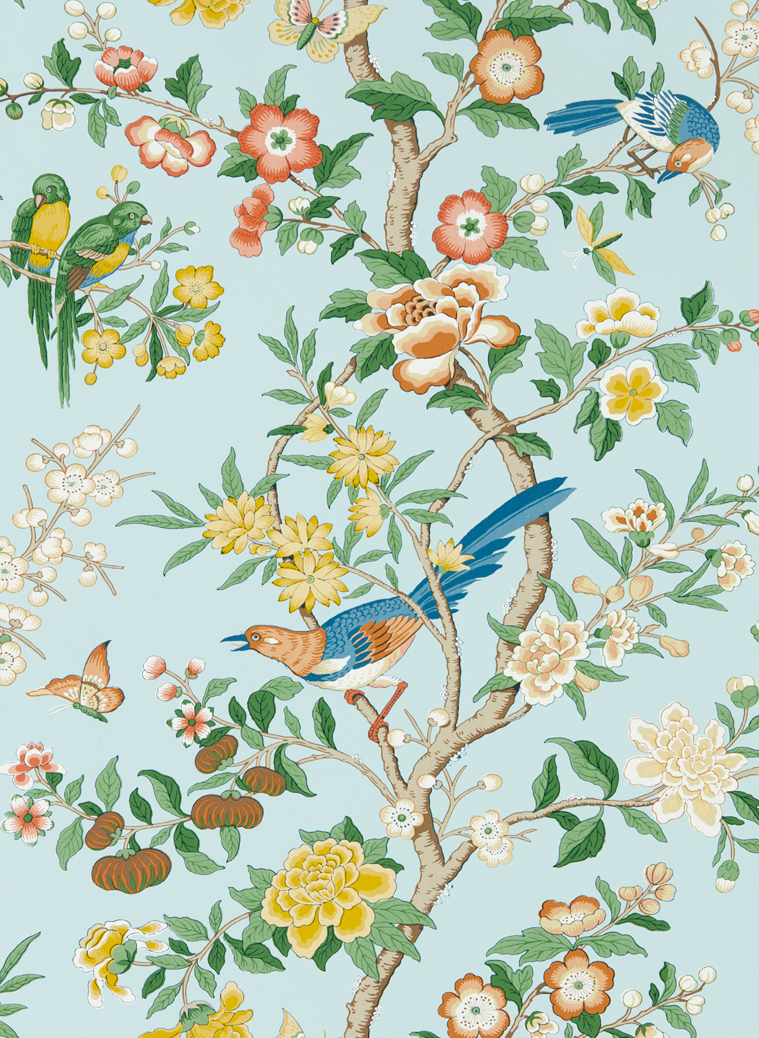 Tapete Chinoiserie Hall - Dawn Blue/ Persimmon