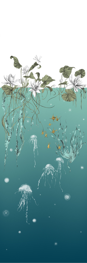 Tapete Nautilus/ Méduses/ Nénuphars - Turquoise - Méduses gauche - Turquoise