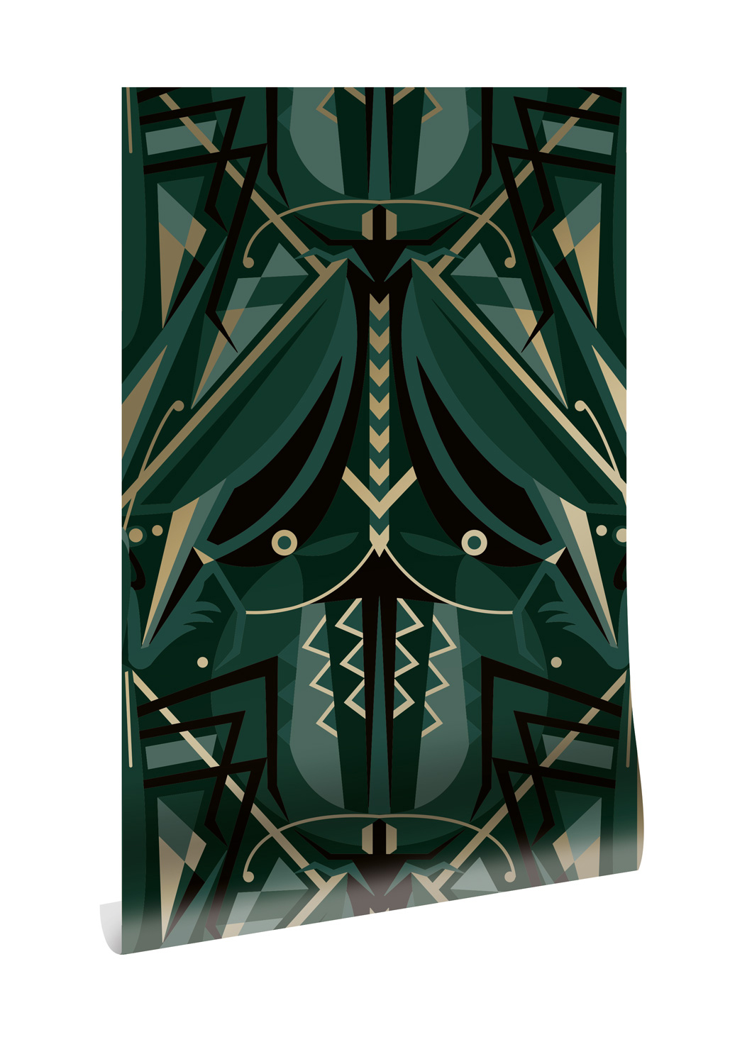 Tapete Art Deco Animaux Grasshopper Gold - green