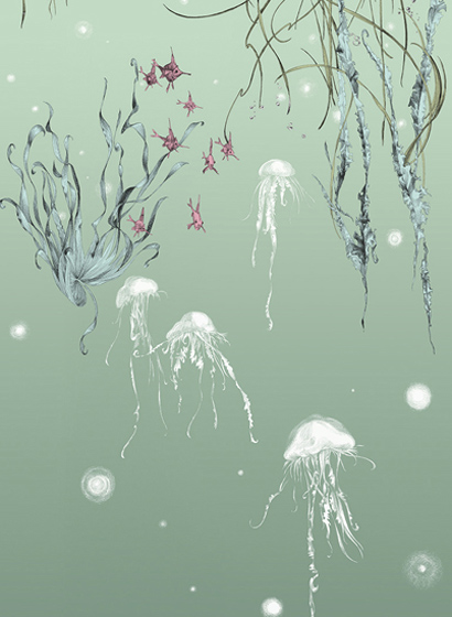 Tapete Nautilus/ Méduses/ Nénuphars - Méduses droit - Aqua