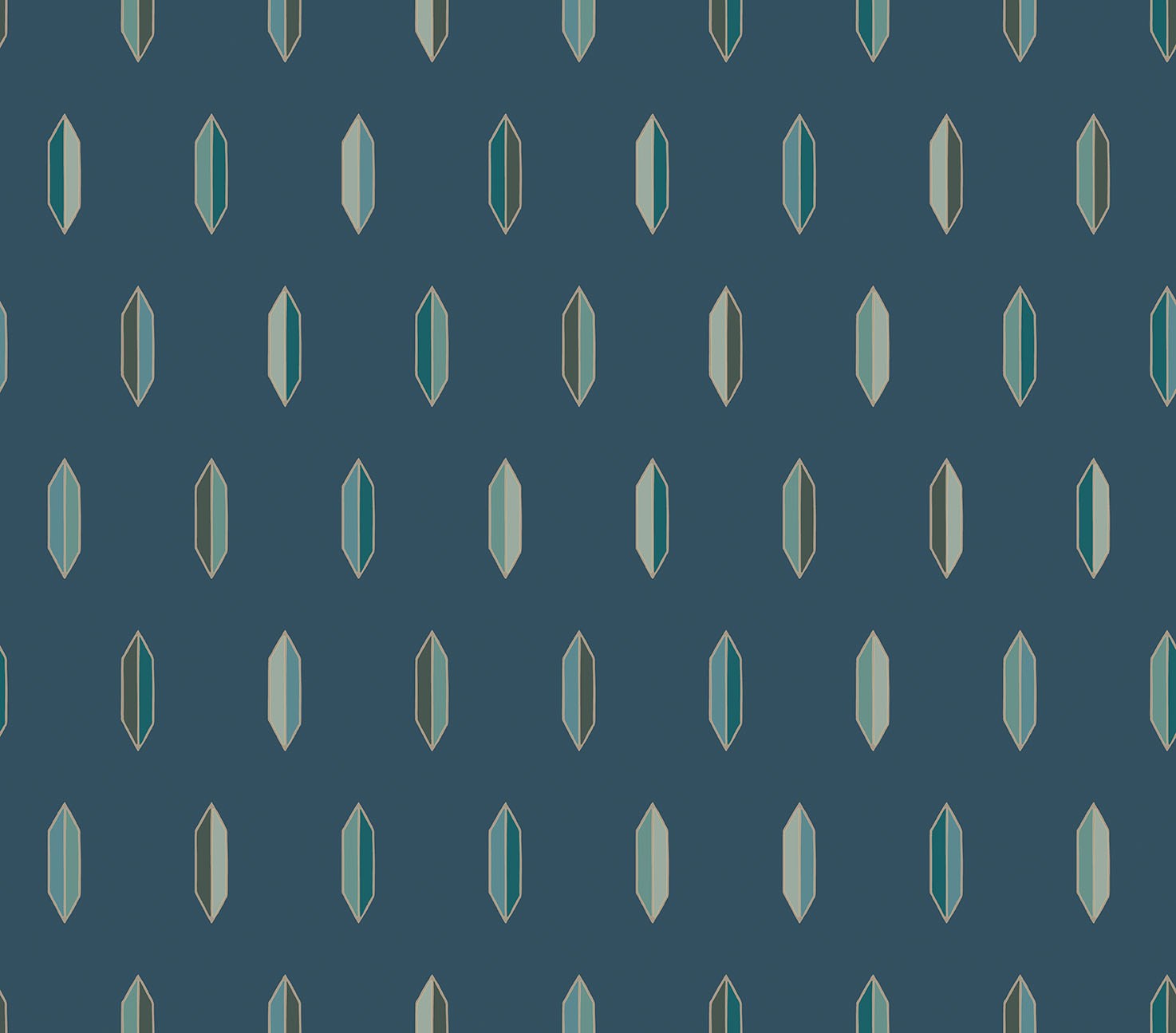 Wallpaper Inlay - Turquoise & Gilver on Navy
