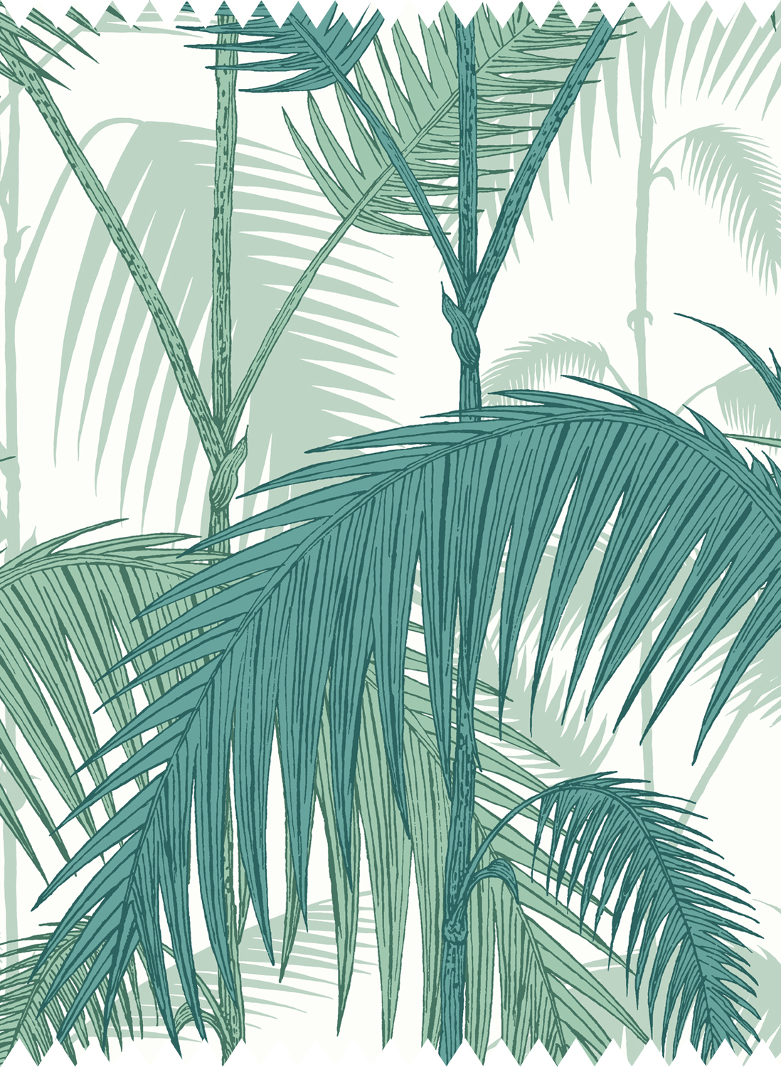 Stoff Palm Jungle Linen Union - Teal & Viridian on Chalk