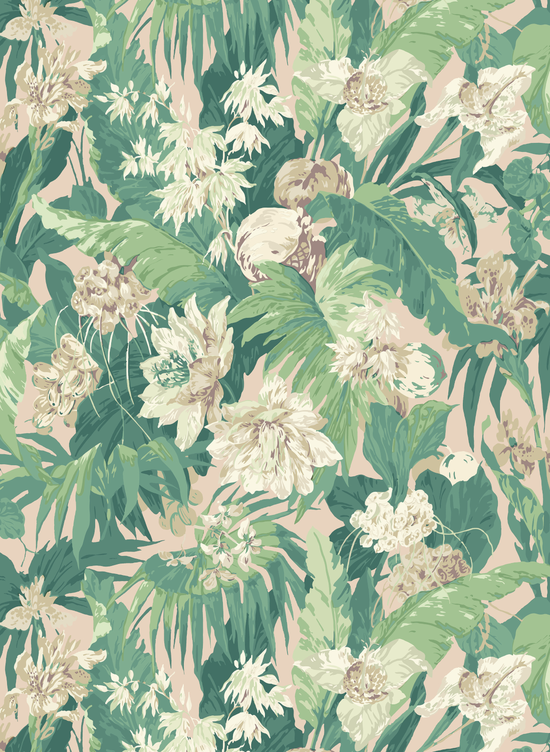 Tapete Tropical Floral - Blush/ Green