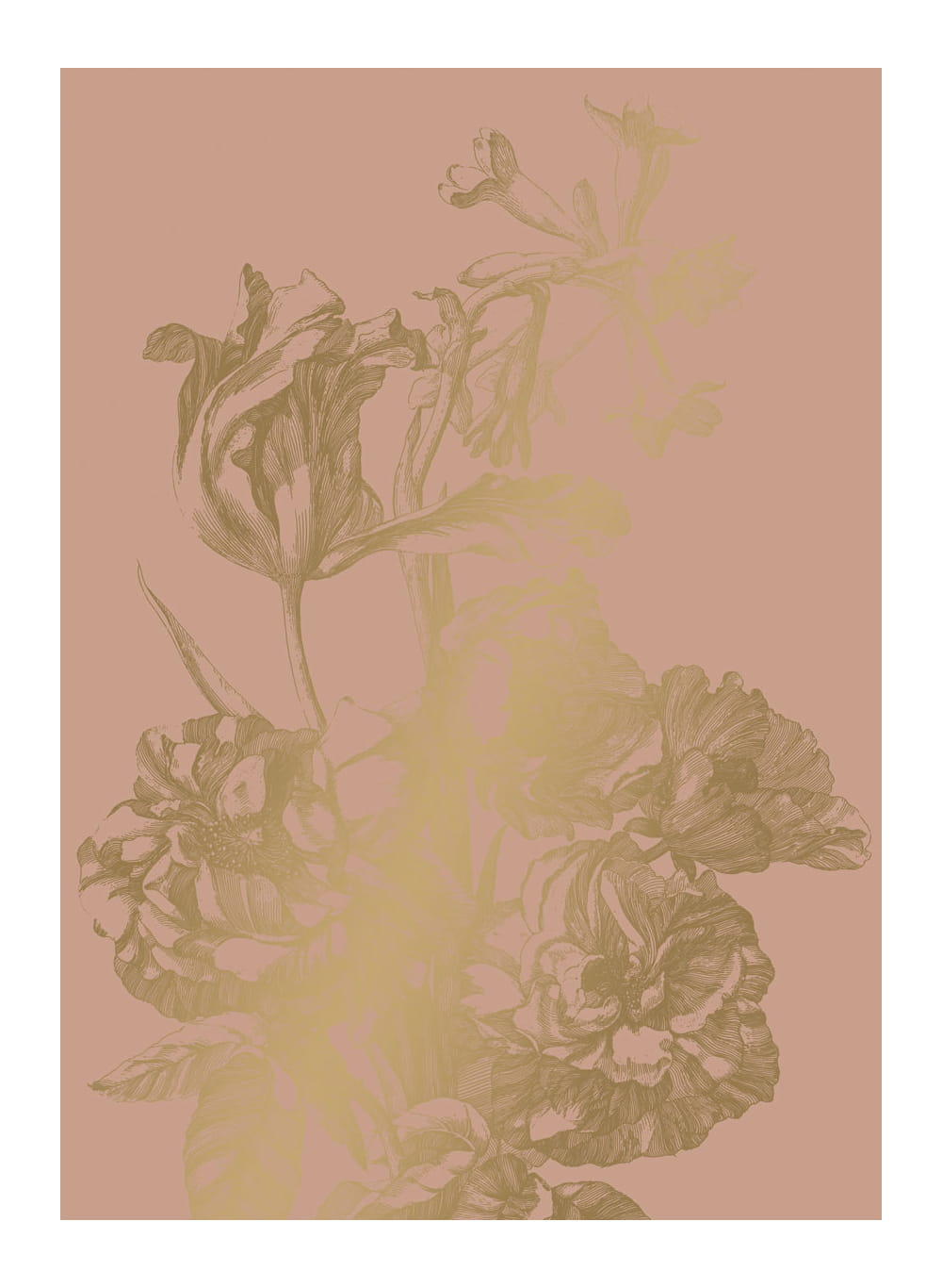 Wandbild Engraved Flowers Gold 4 - M