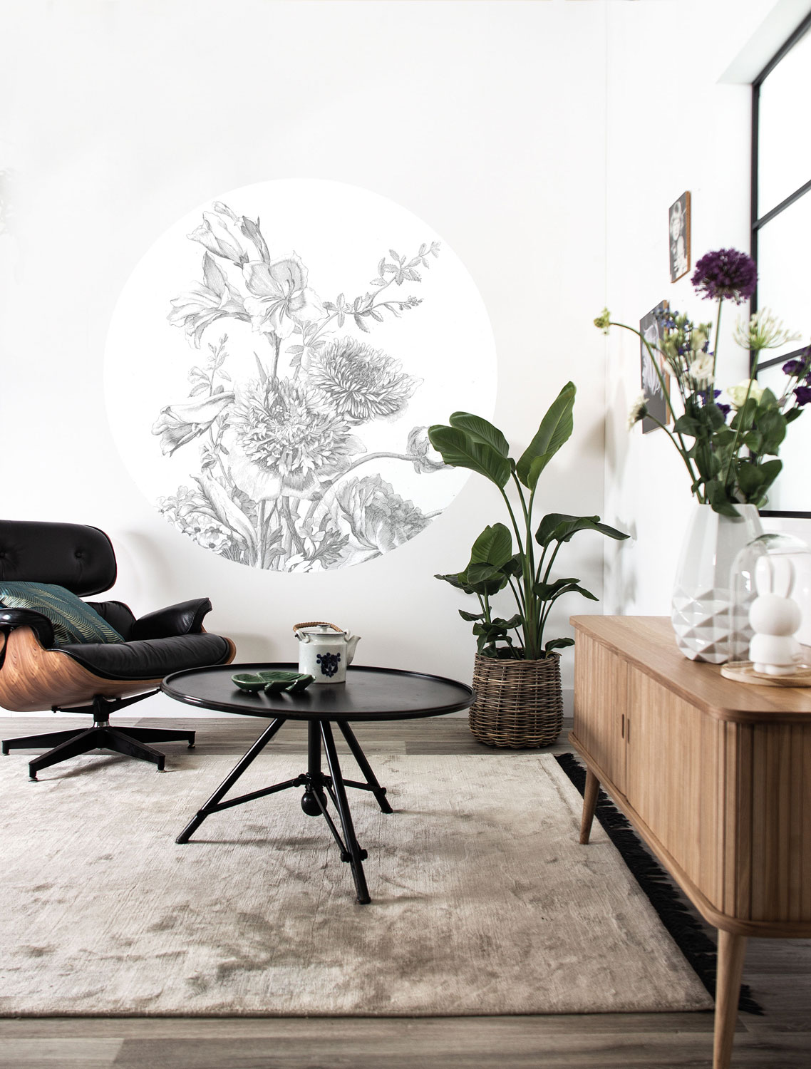 Wandbild Engraved Flowers 2 Circle - S - 1.425m