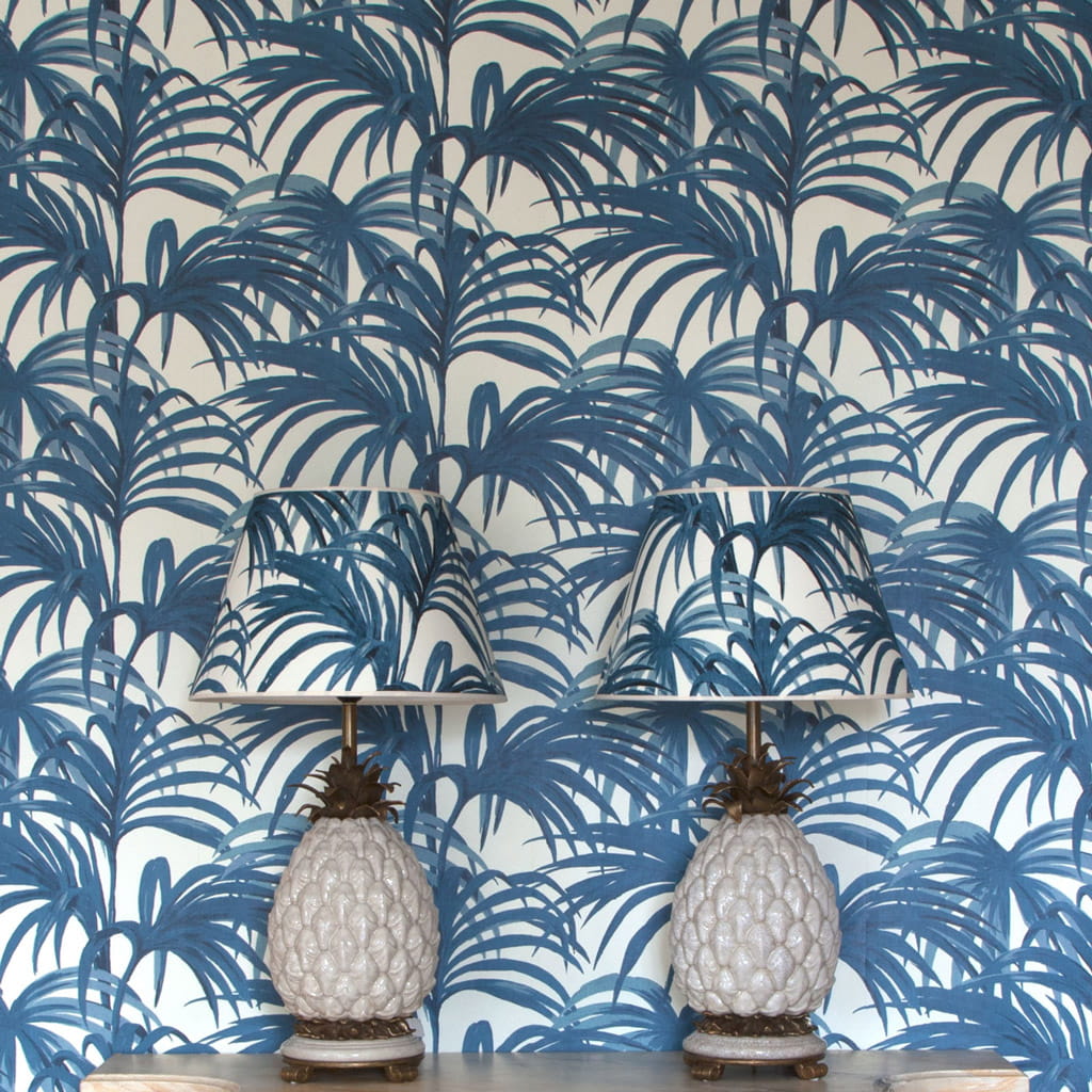 Papier peint Palmeral - Off-White / Azure