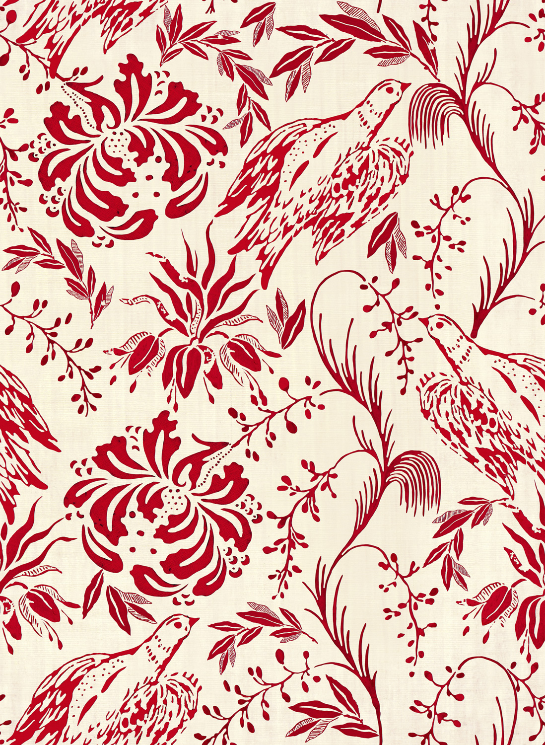 Tapete Folk Embroidery - Crimson/  Off White