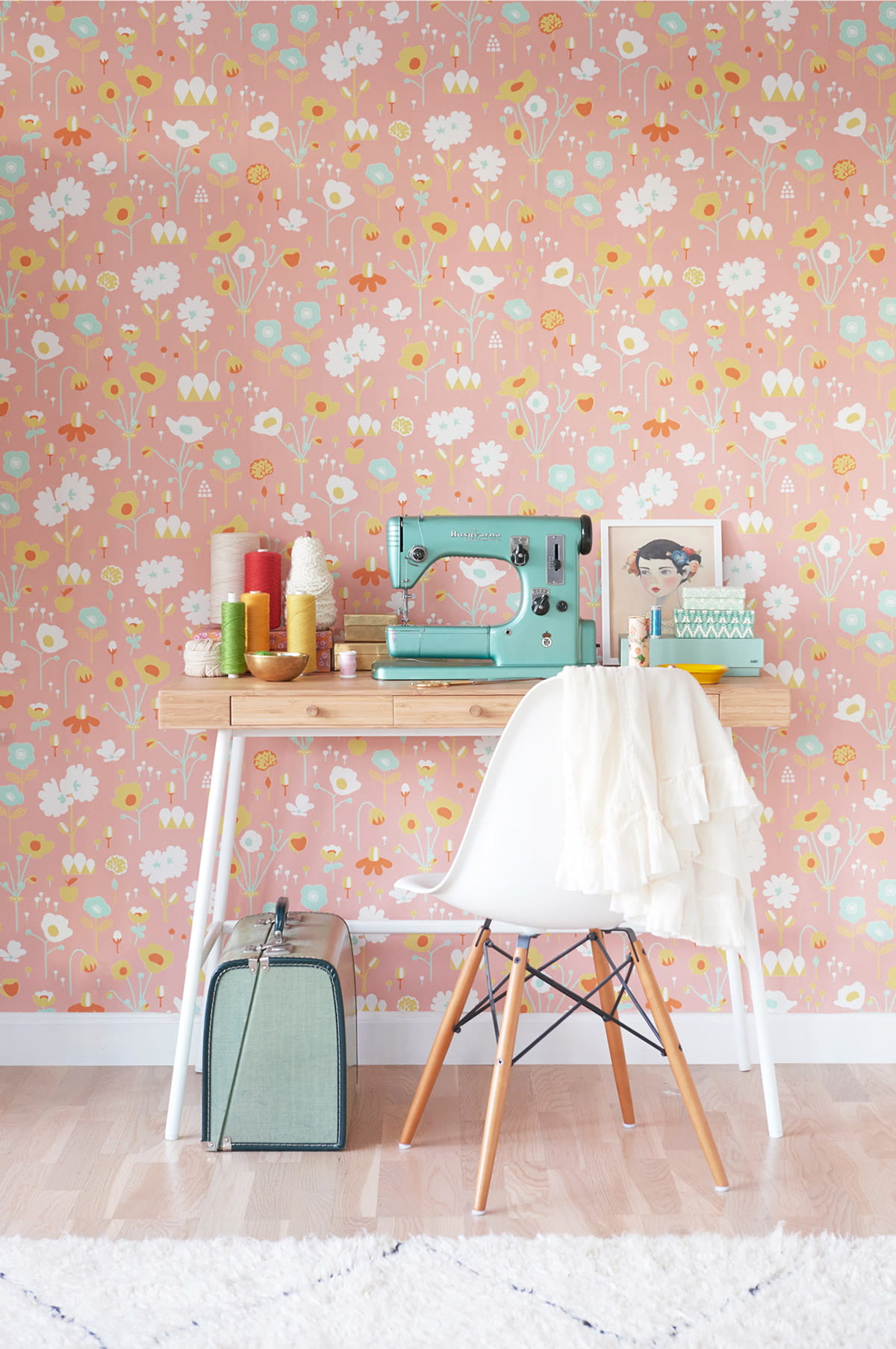 Papier peint Bloom - Dusty Pink/ Turquoise/ Yellow/ Orange/ White