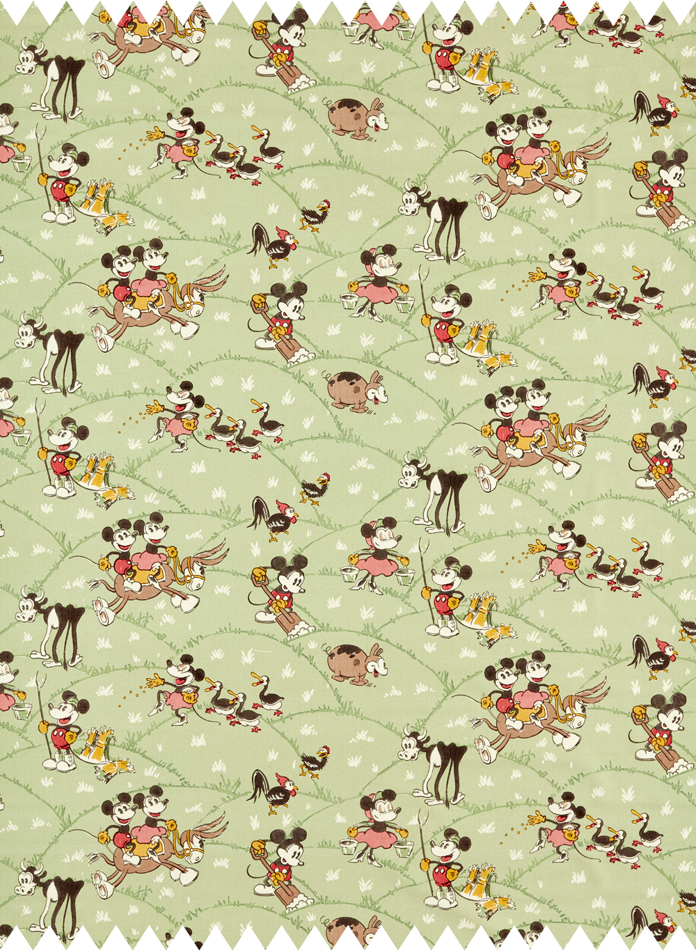 Stoff Mickey at the Farm - Macaron Green