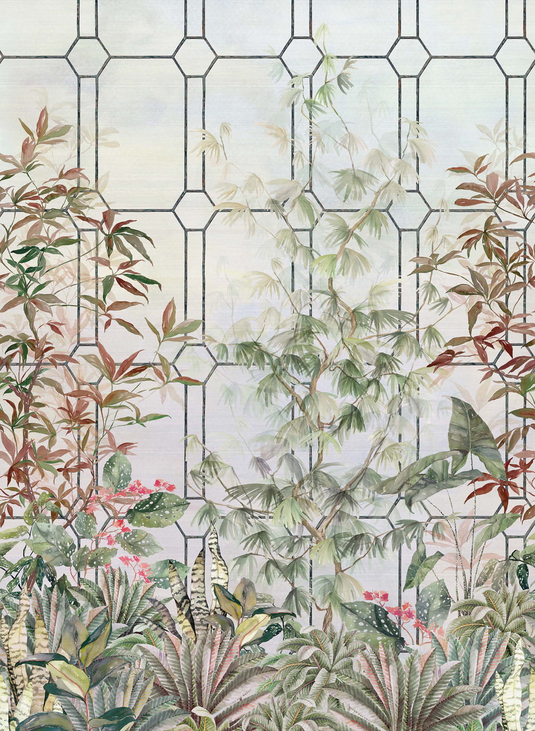 Wandbild Katsura - Olive/ Coral/ Charcoal