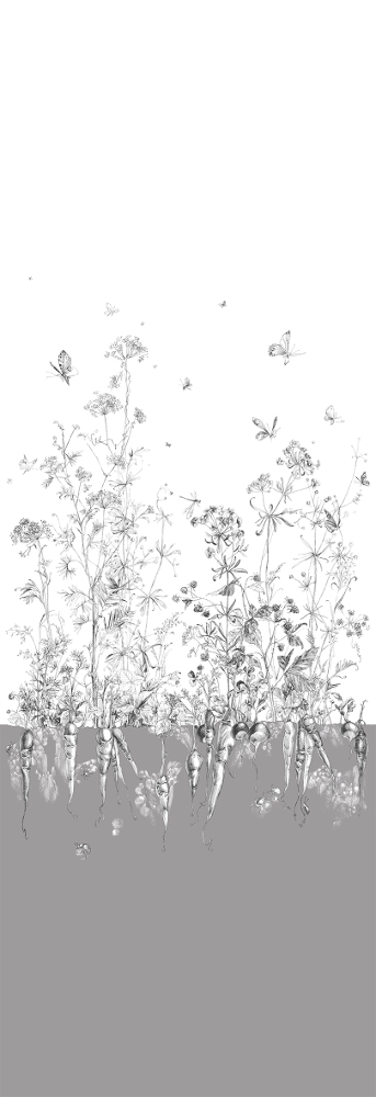 Tapete Lièvres/Fenouil/Tournesol - Gris - Fenouil Sauvage Gauche - Gris