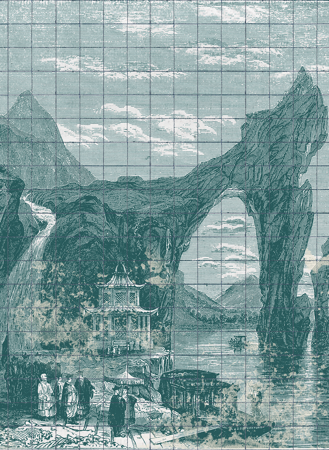 Wandbild Illustration Tiles - Emerald
