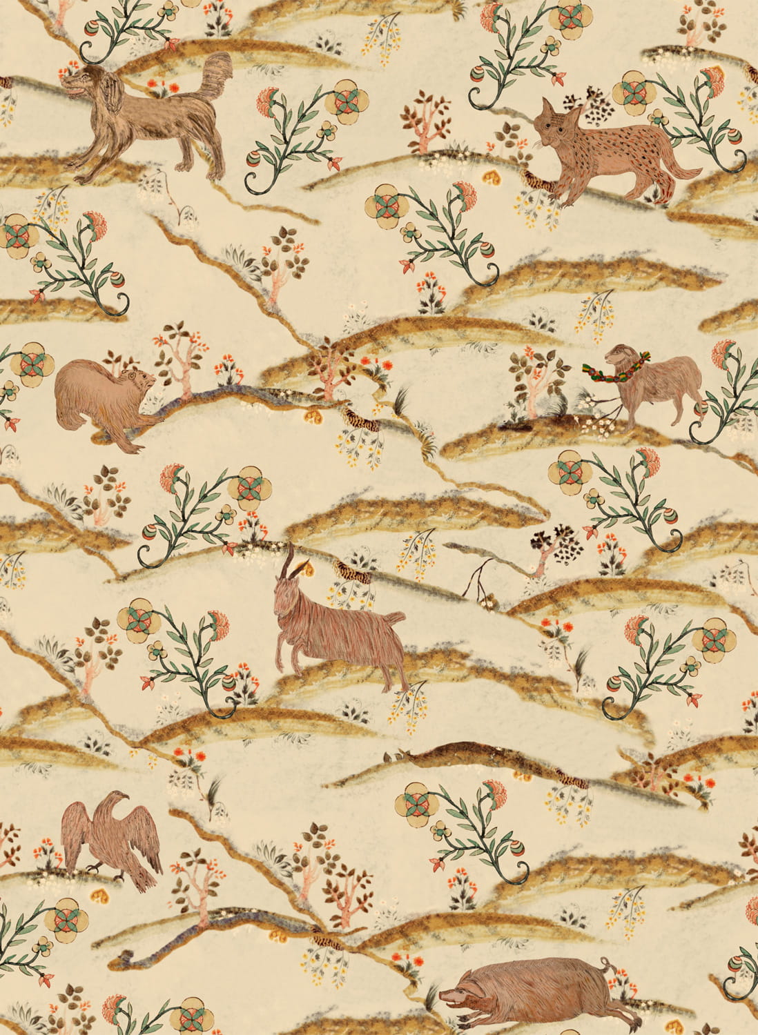 Tapete Countryside - Orange/ Green/ Taupe