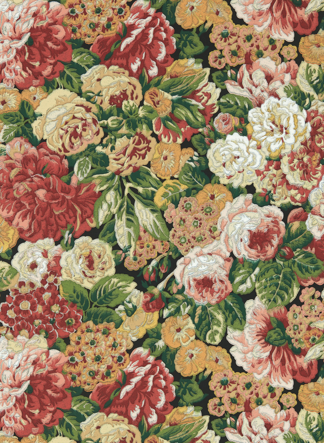 Tapete Rose and Peony - Amanpuri Red/ Devon Green