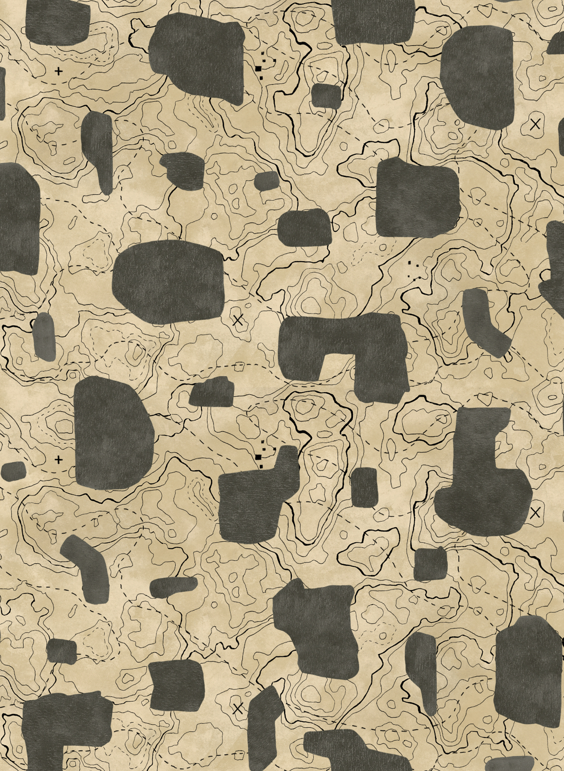 Tapete Map Xylography - Grey