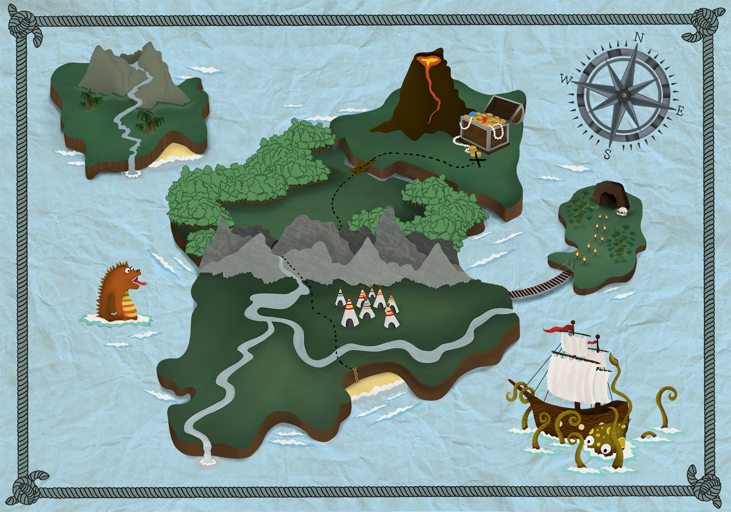 Wandbild Treasure Map - Aqua