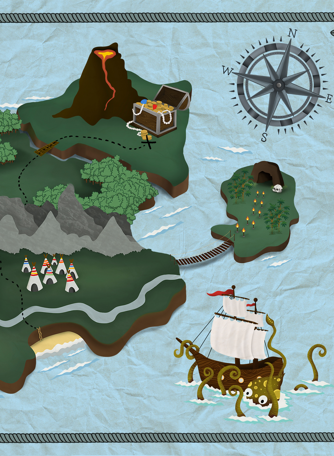 Wandbild Treasure Map - Aqua