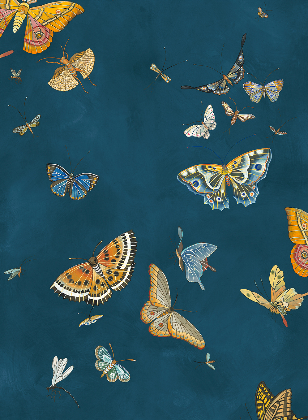 Papier peint Butterflies - Bright Navy