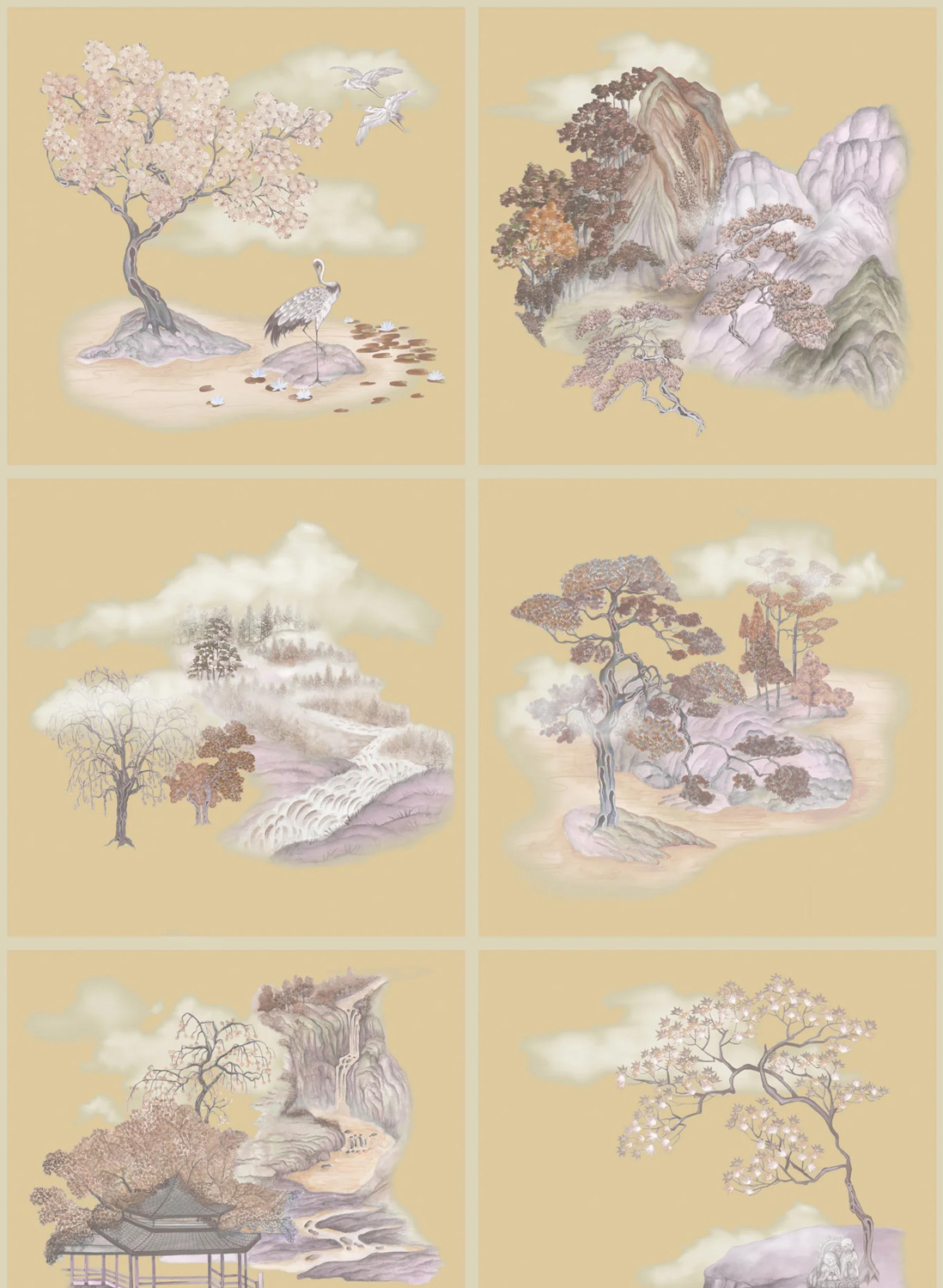 Tapete Tile Toile - Gilded Autumnal