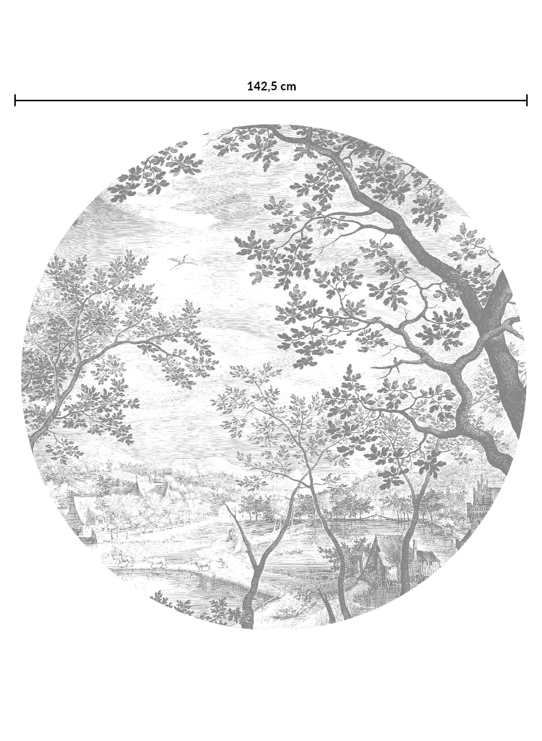 Papier peint panoramique Engraved Landscapes 7 Circle - BW - Ø 1,425m