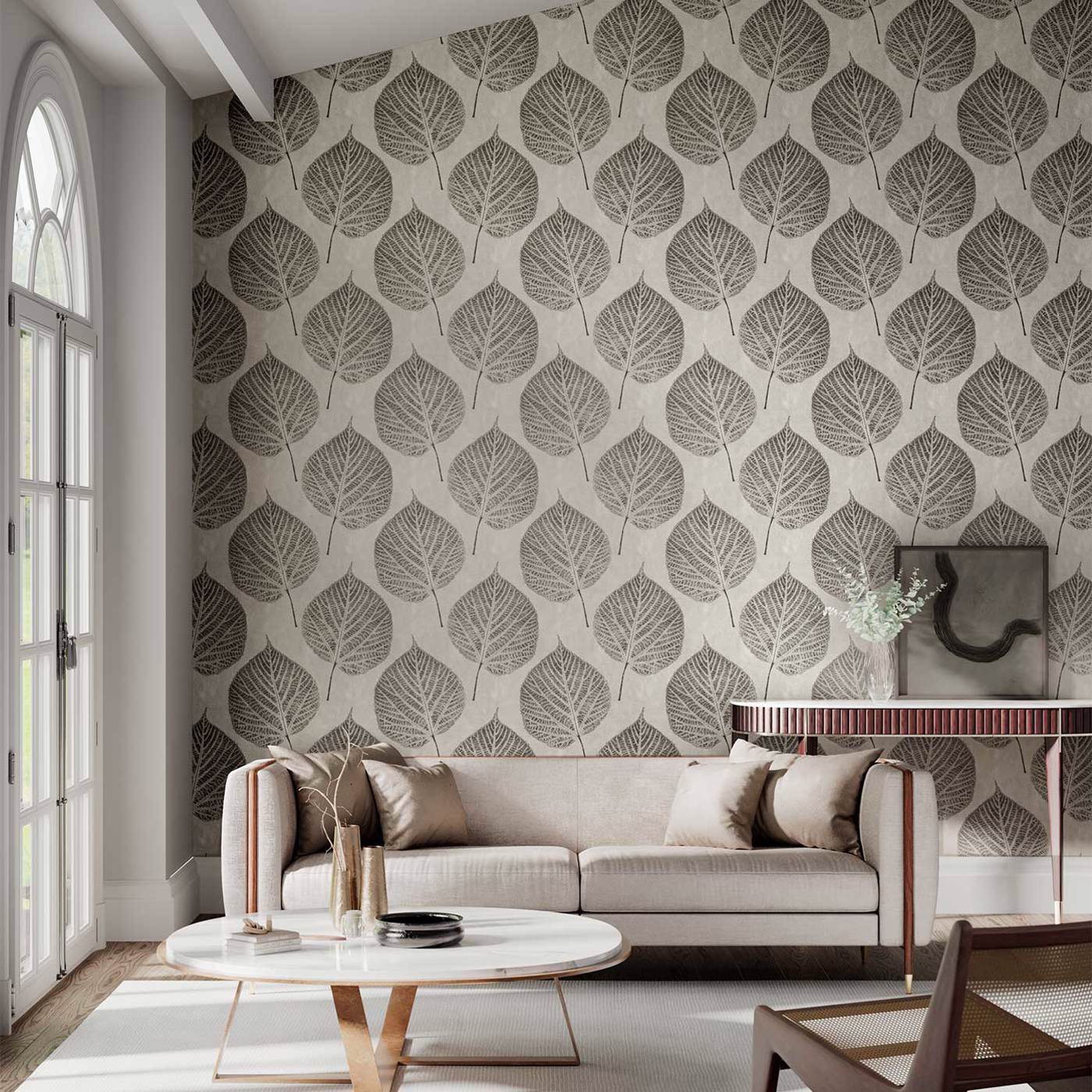 Tapete Leaf - Slate/ Silver