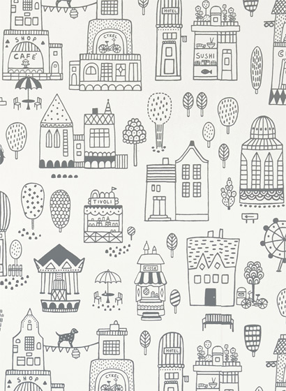 Tapete Small Town - Soft Black/ Cream White