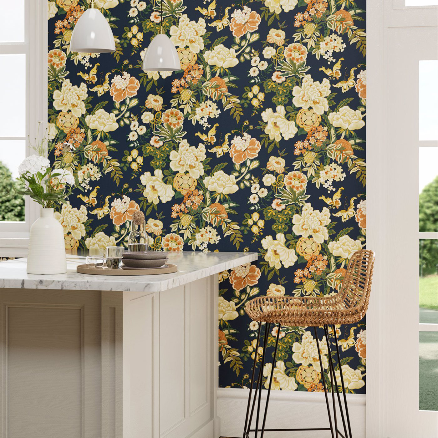 Tapete Emperor Peony - Midnight/ Apricot