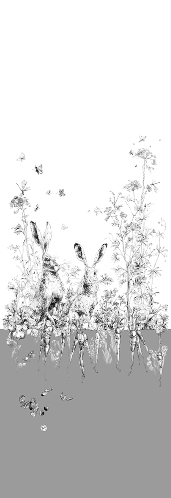 Tapete Lièvres/Fenouil/Tournesol - Gris - Lièvres Gauche - Gris
