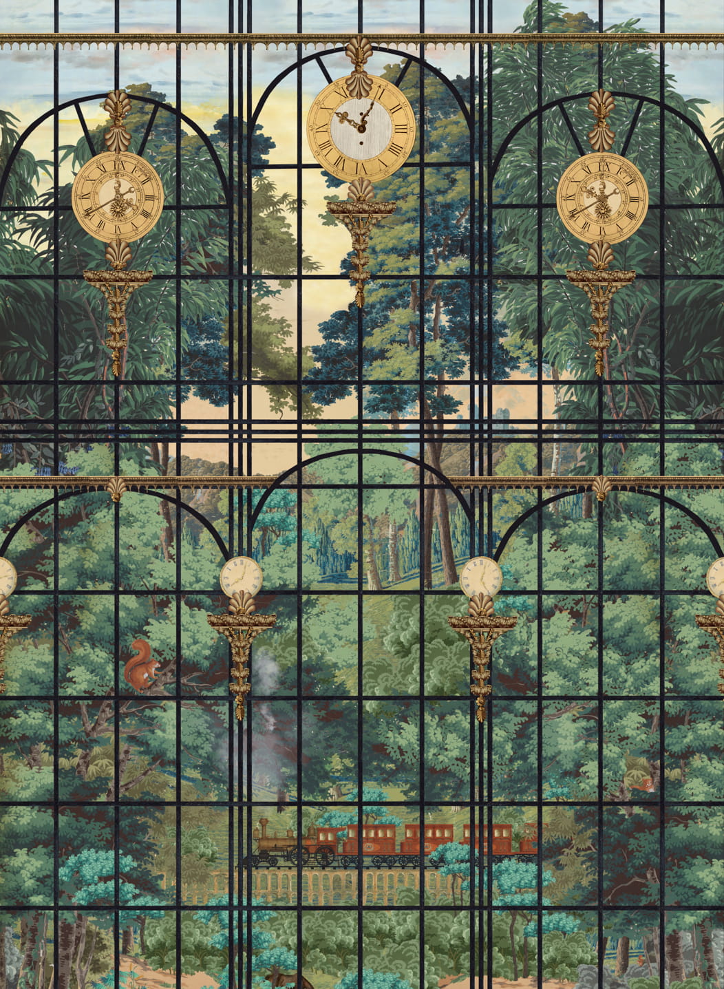 Tapete The Station View - Green/ Blue/ Gold