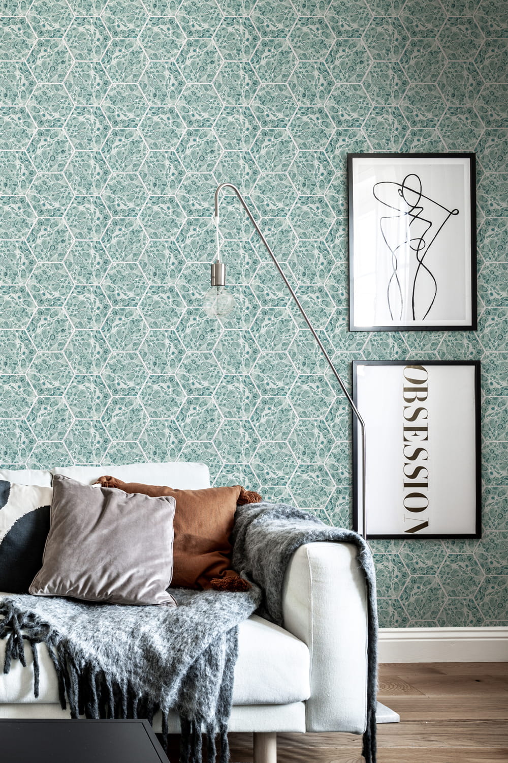 Tapete Marbled Hexagon Tiles - green