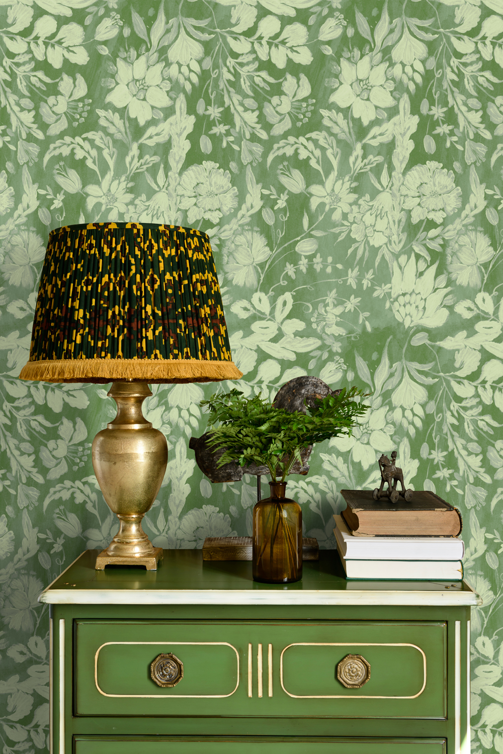 Tapete Flowery Ornament - Green & White