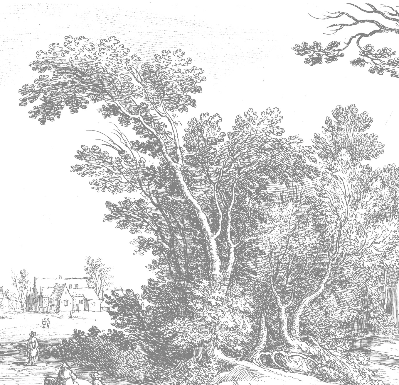Wandbild Engraved Landscapes 3 - BW - Breite 2.92m