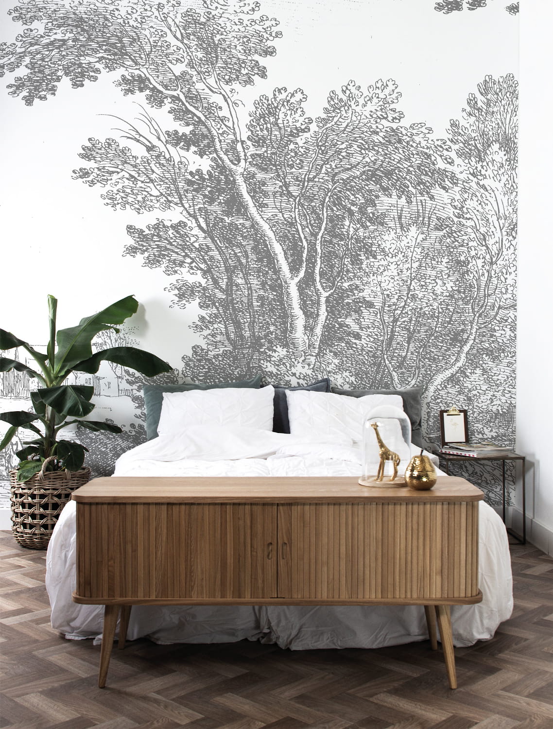 Wandbild Engraved Landscapes 3 - BW - Breite 3.896m