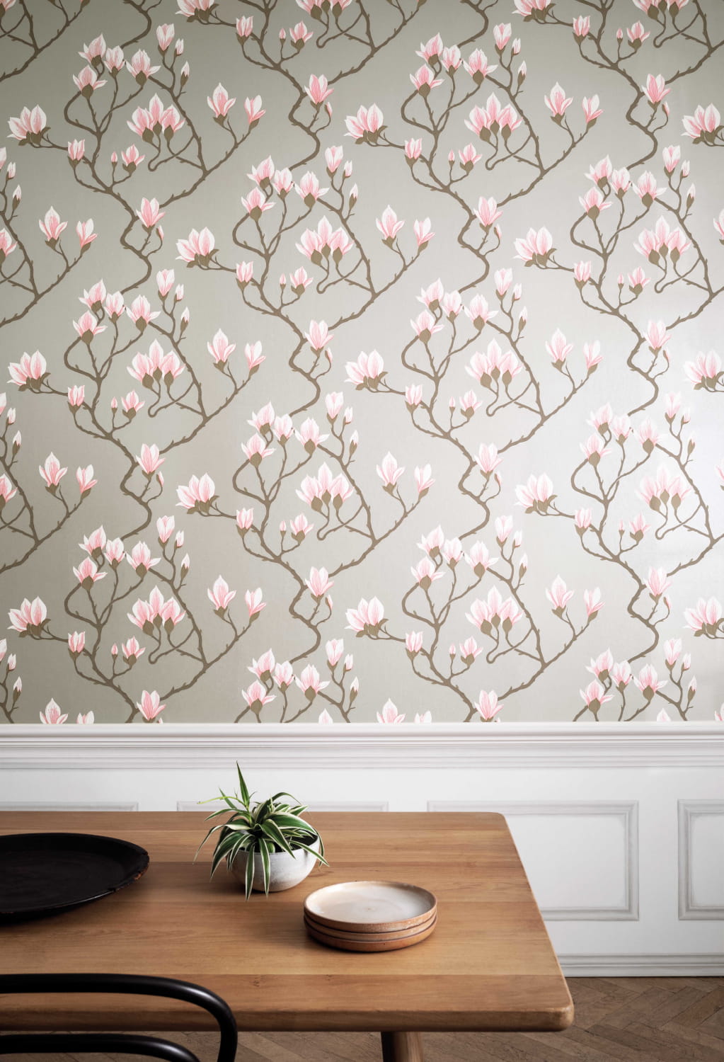 Tapete Magnolia - Alabaster on Metallic Silver
