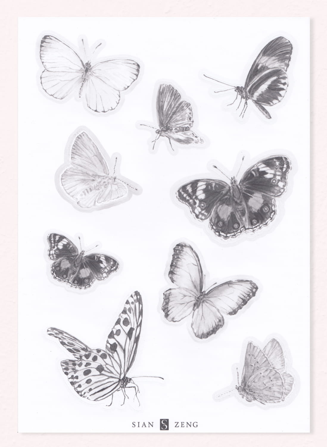 Sian Zeng Wandsticker Butterfly  - Grey