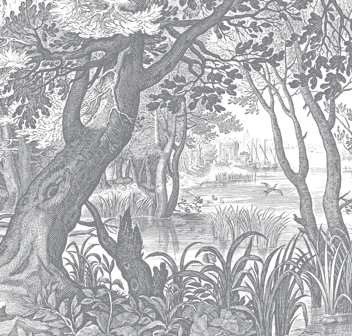 Wandbild Engraved Landscapes 4 - BW - 2.922m Breite
