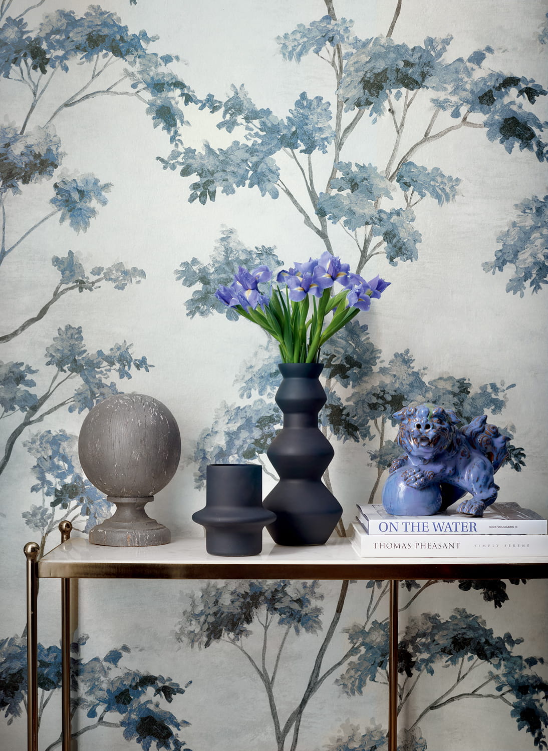 Tapete Dalton - Blue and White on Pearl