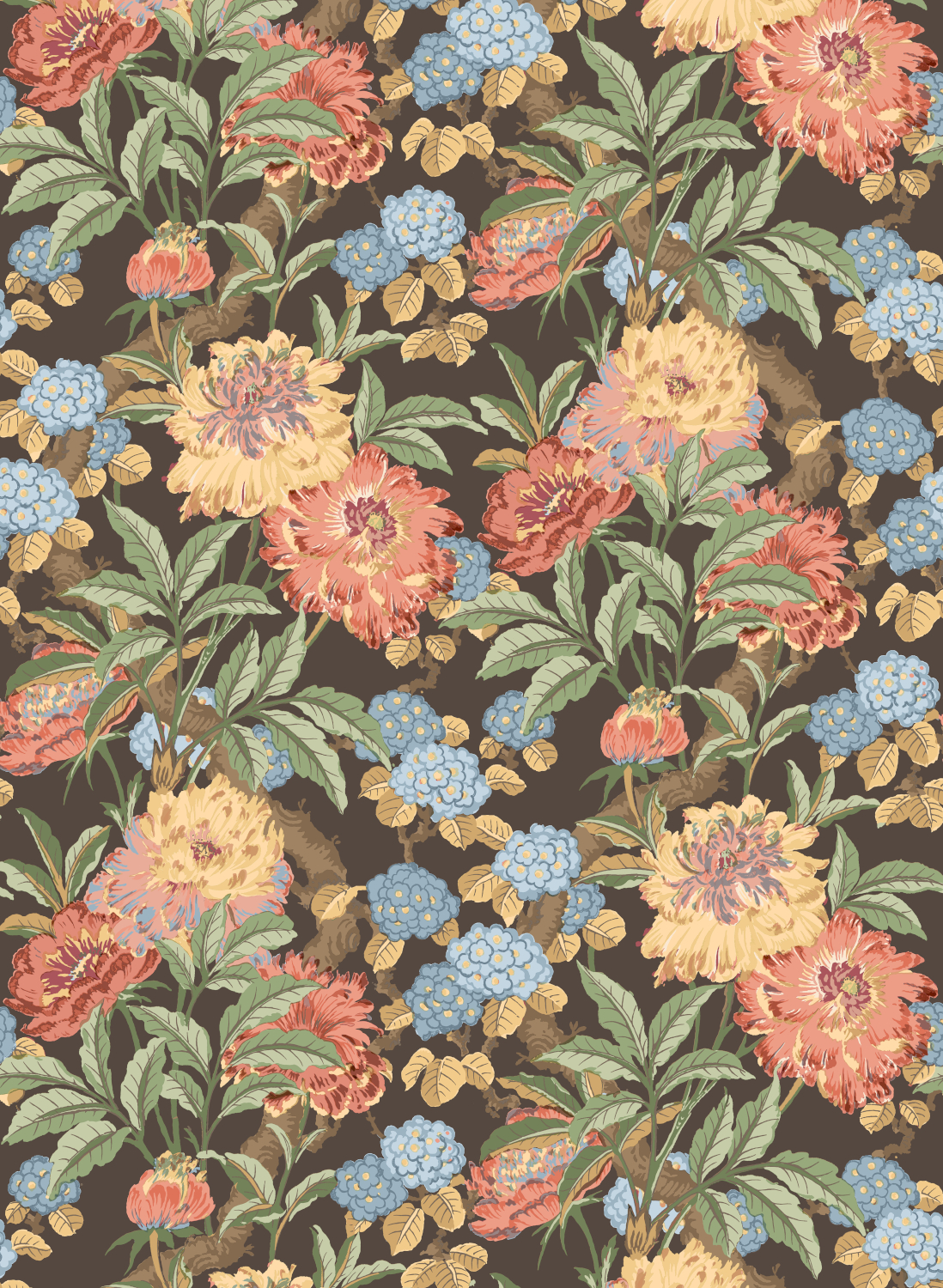 Tapete Summer Peony - Charcoal/ Jewel