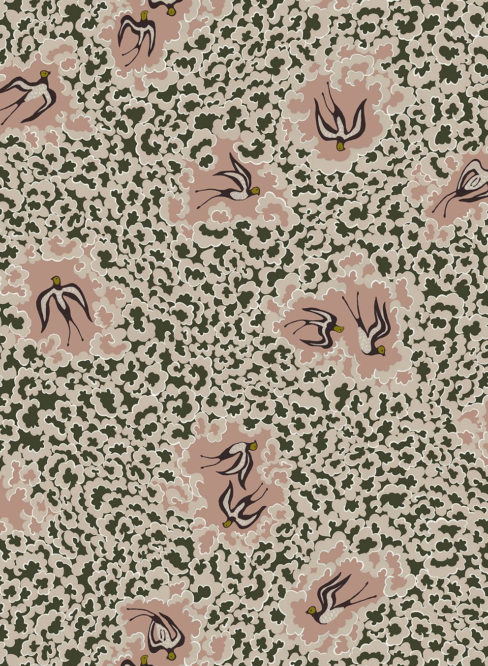 Tapete Bea's Swallows - Chaingate Green and Ham Pink