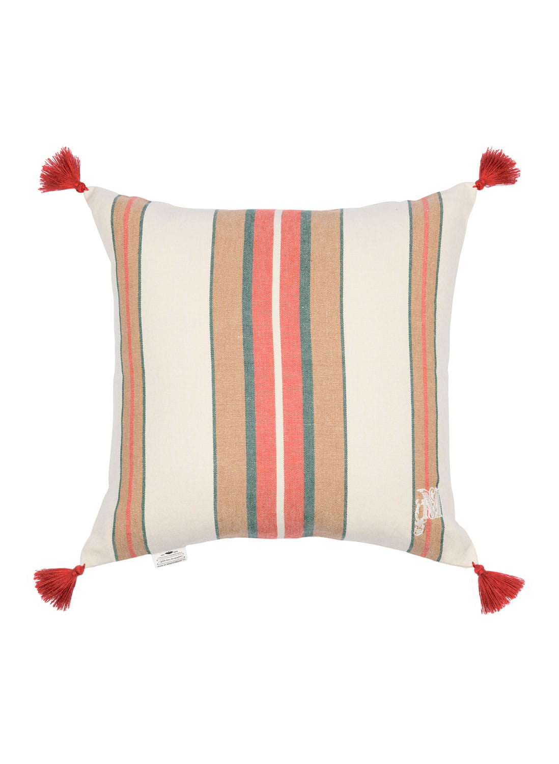 Herina Stripe Cushion - Brown/ Green/ White/ Rope - 50x50cm