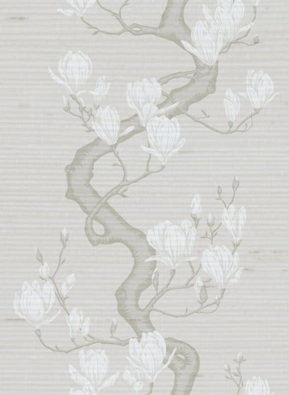 Tapete Magnolia Tree Silk - Raw Slub Silk/ Soft Cream and Powder