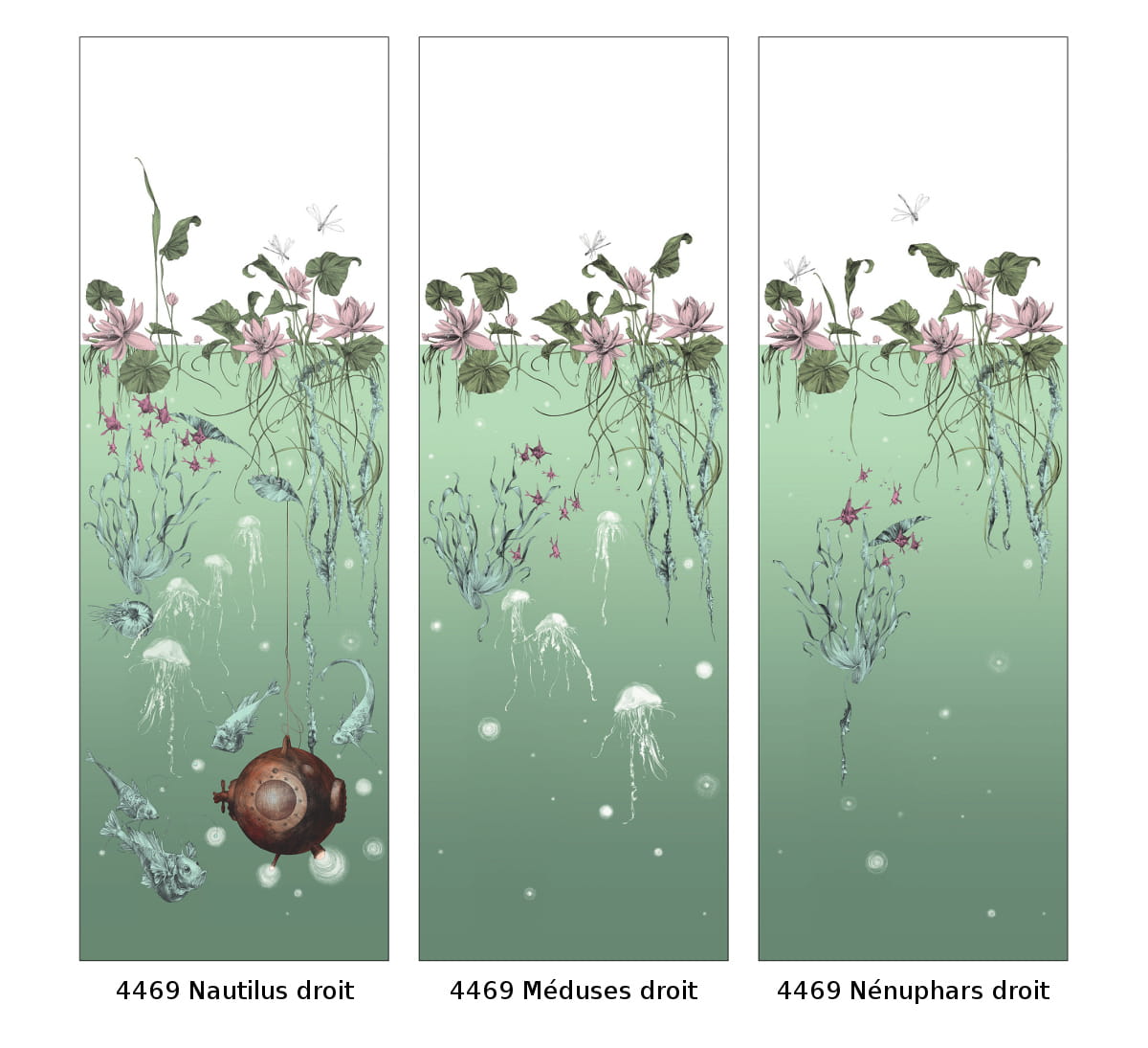 Tapete Nautilus/ Méduses/ Nénuphars - Nénuphars droit - Aqua