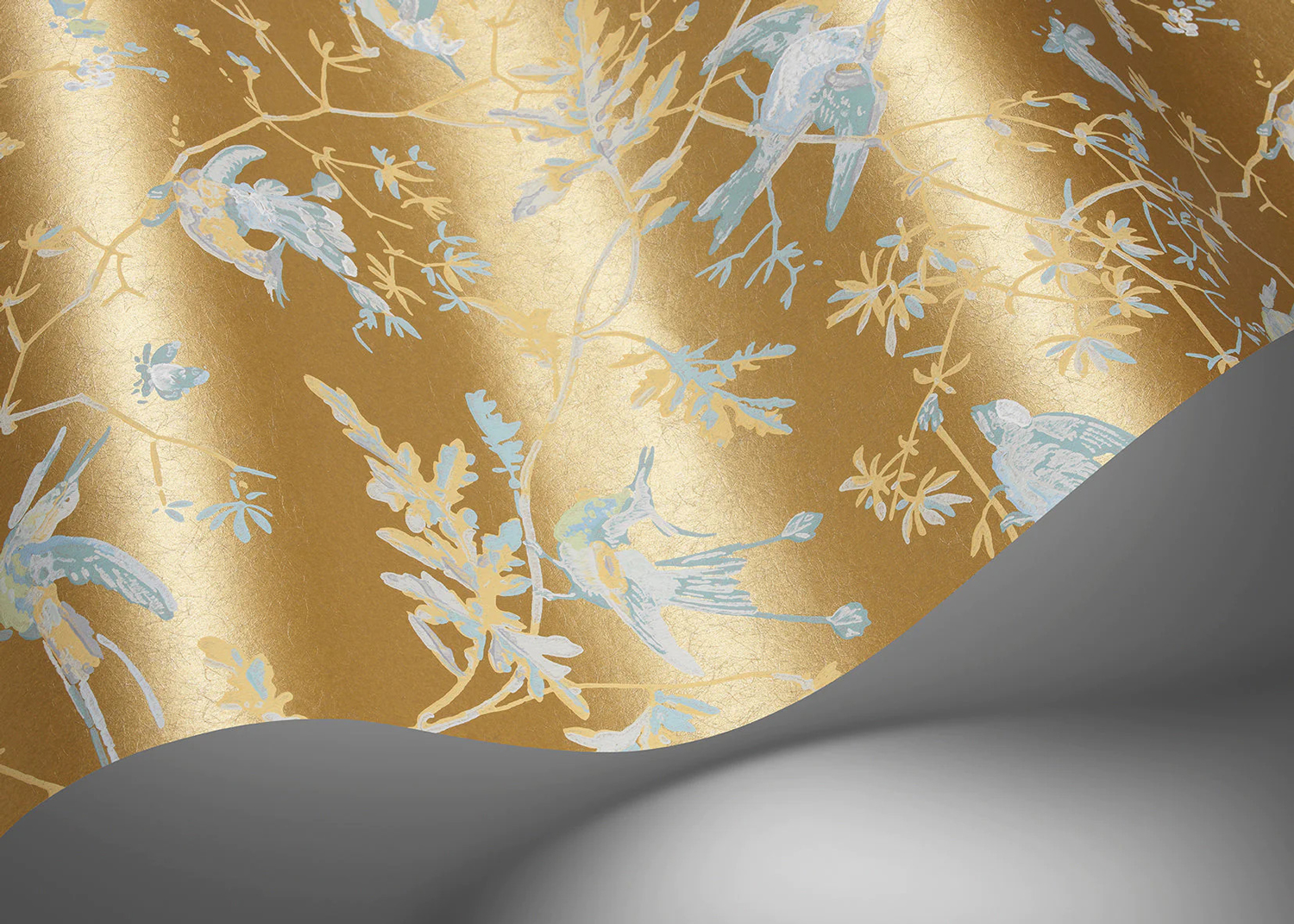 Tapete Hummingbirds - Ice Blue on Metallic Gold