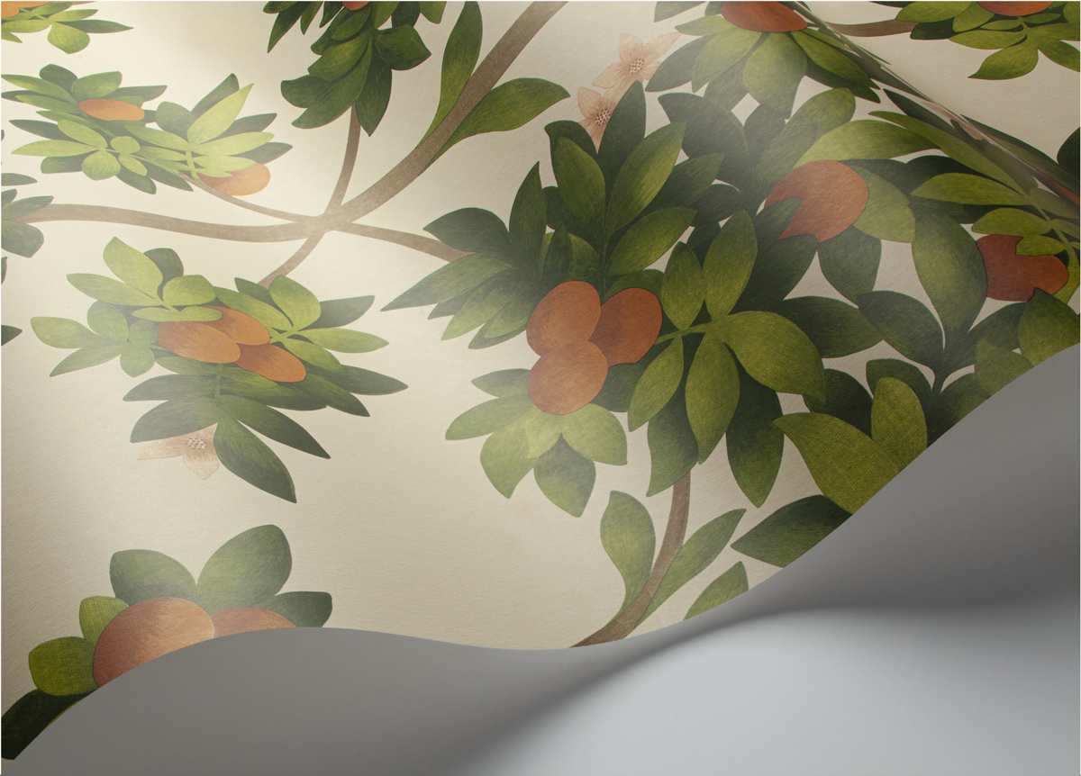 Tapete Orange Blossom - Orange/ Spring Green on Parchment