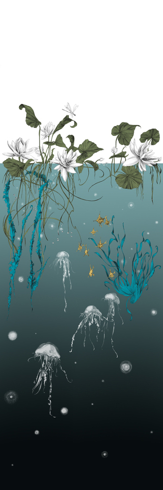 Tapete Nautilus/ Méduses/ Nénuphars - Noir - Méduses gauche - Noir