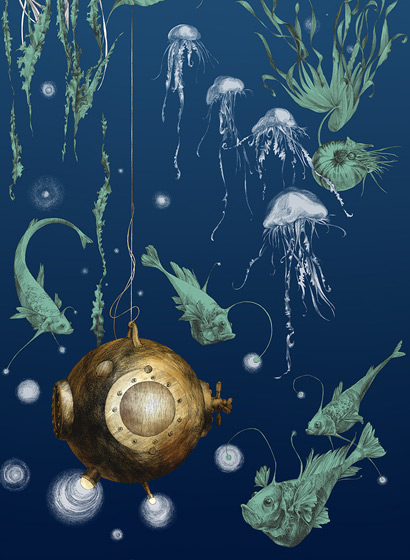 Tapete Nautilus/Méduses/Nénuphars - Marine - Nautilus gauche - Marine