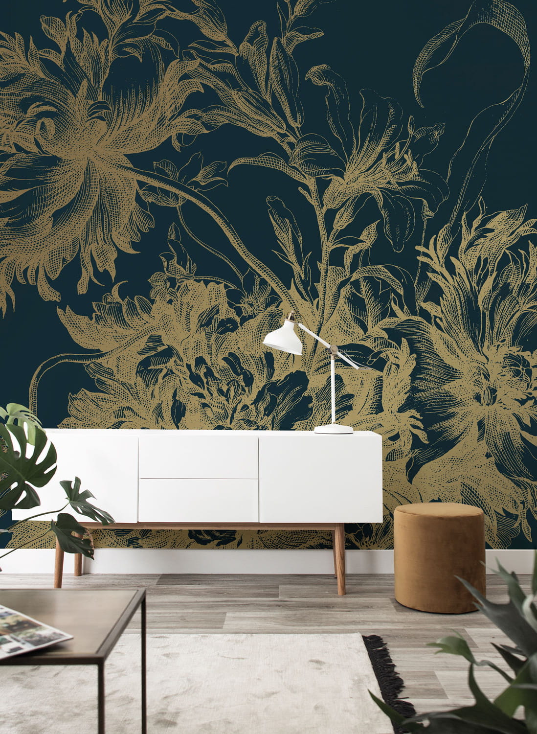Wandbild Engraved Flowers Gold 8 - M
