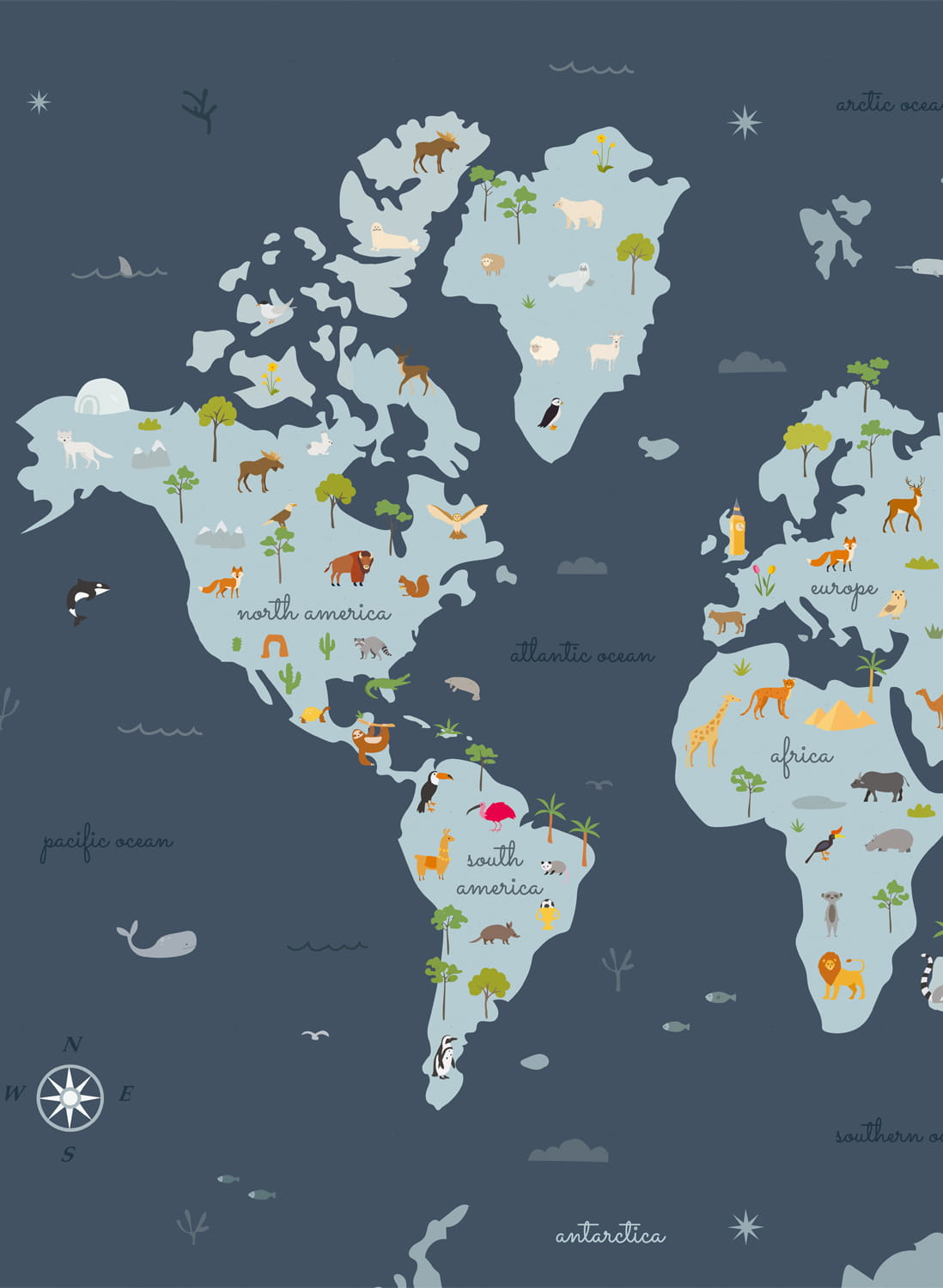 Wandbild Animal Map - Wave