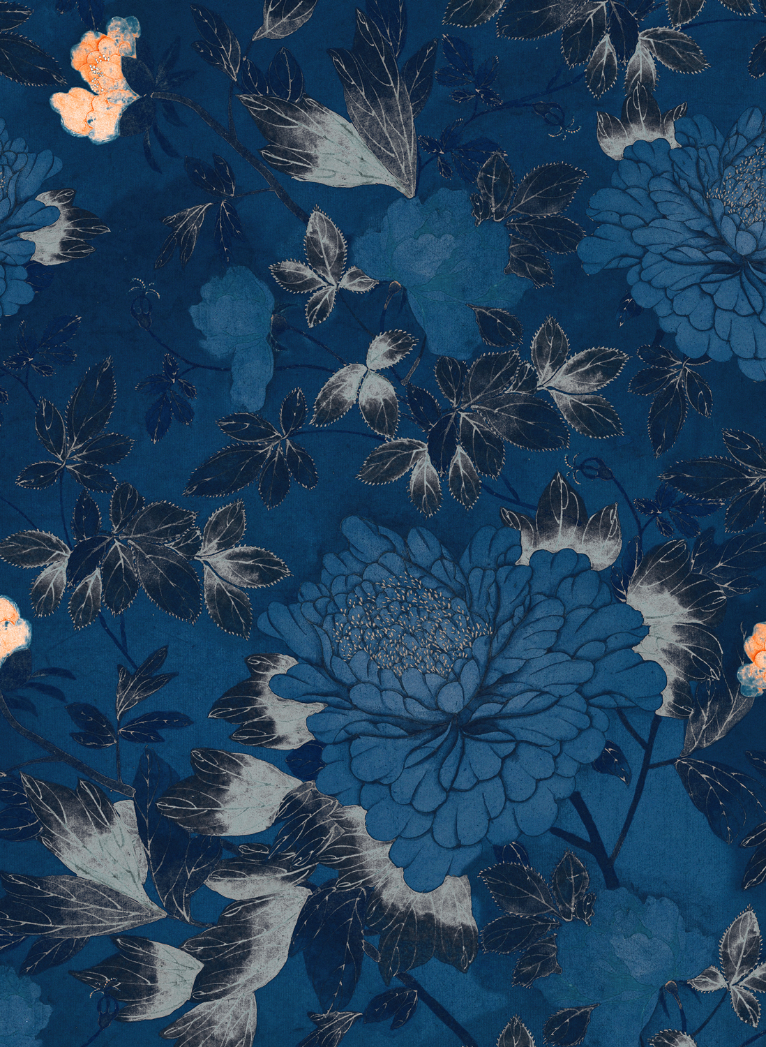 Tapete The Cantonese Garden - Indigo Blue/ Light Blue/ Peach